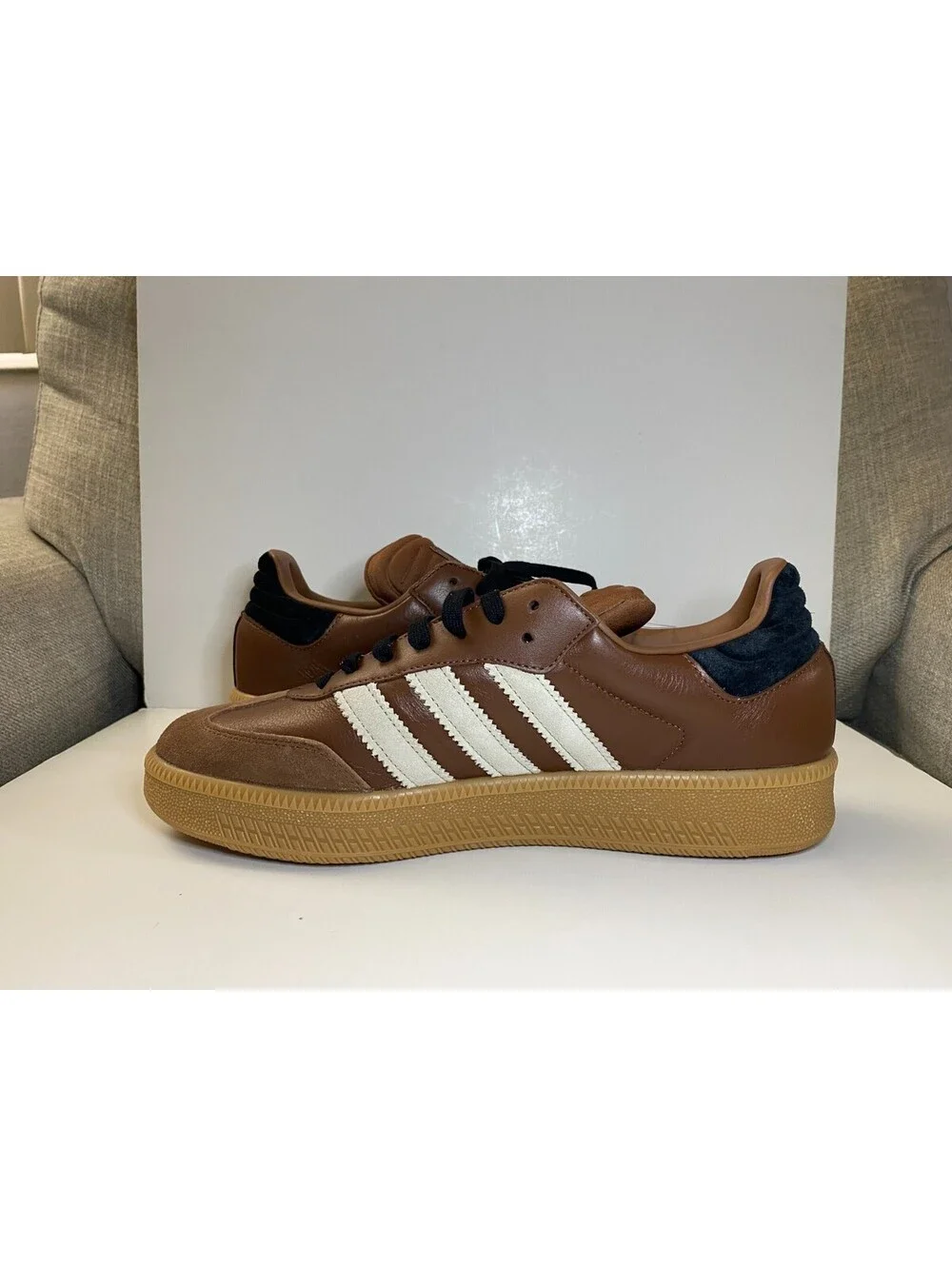 Adidas Samba XLG Shoes Men 12 Brown White Leather Skateboarding Sneakers 029002